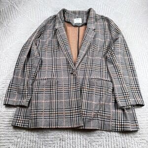 Old Navy Plaid Blazer Womenst XXL Black Tan Glen Check Jacket Academia Preppy
